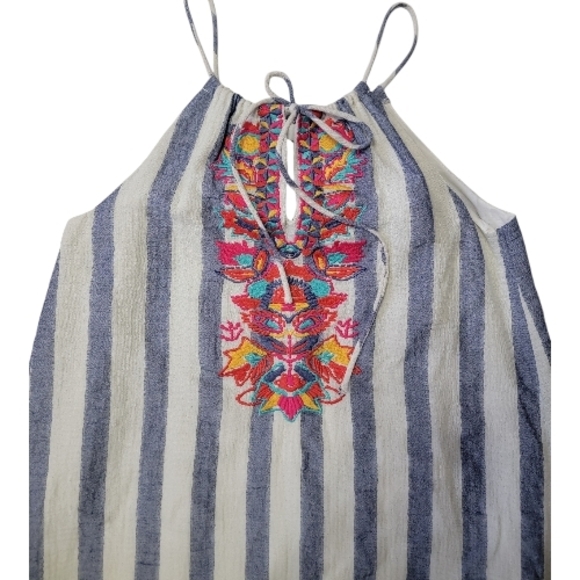 THML Floral Embroidered Striped Halter Midi Dress - Picture 2 of 5